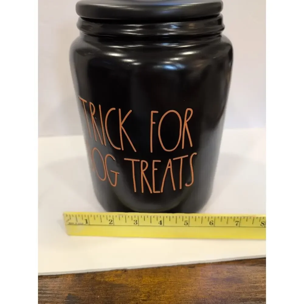 Halloween Rae Dunn Trick for Dog Treats Ceramic Canister Black w/orange letters